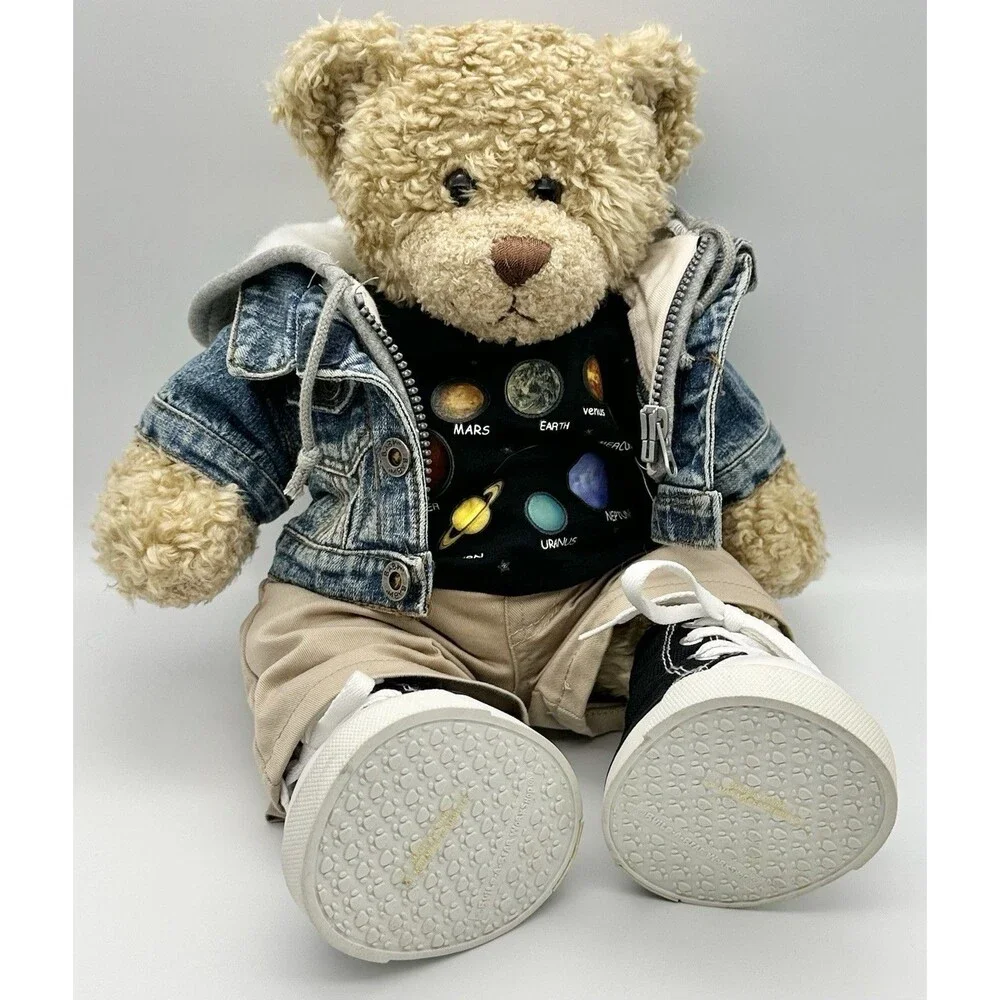 Build-A-Bear Workshop Curly Teddy Bear Denim Jacket Hoodie Outfit Shoes Plush